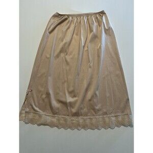 Vintage Vassarette Tan/Beige Half Slip With Slide Split And Lace Trim Large